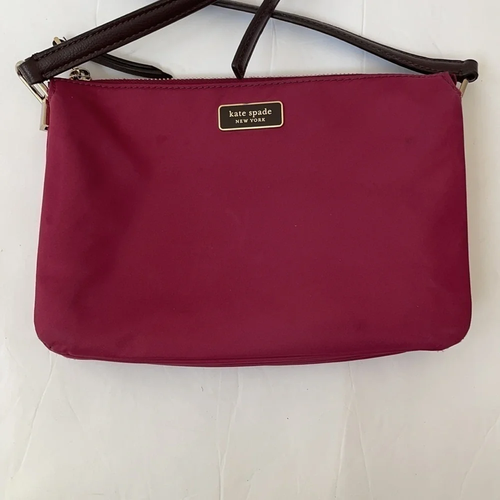 Kate Spade Burgundy/ Rhubarbtrt triple gusset crossbody bag nylon